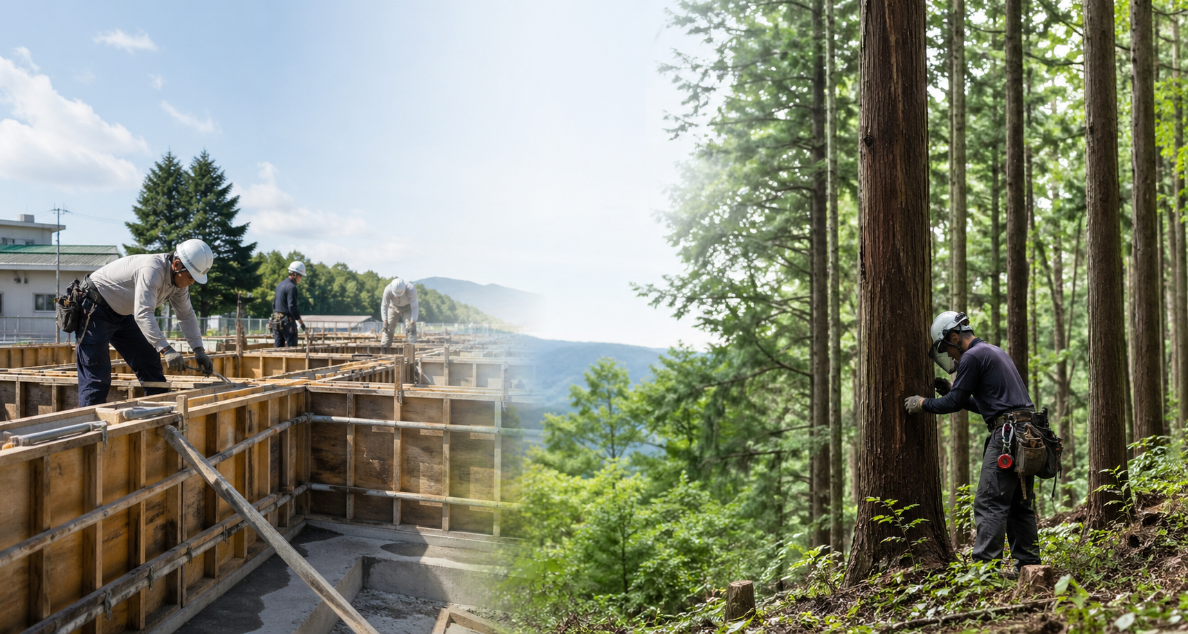 型枠大工工事と林業のイメージ